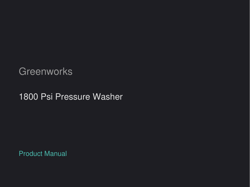 Greenworks 1800 Psi Pressure Washer manual
