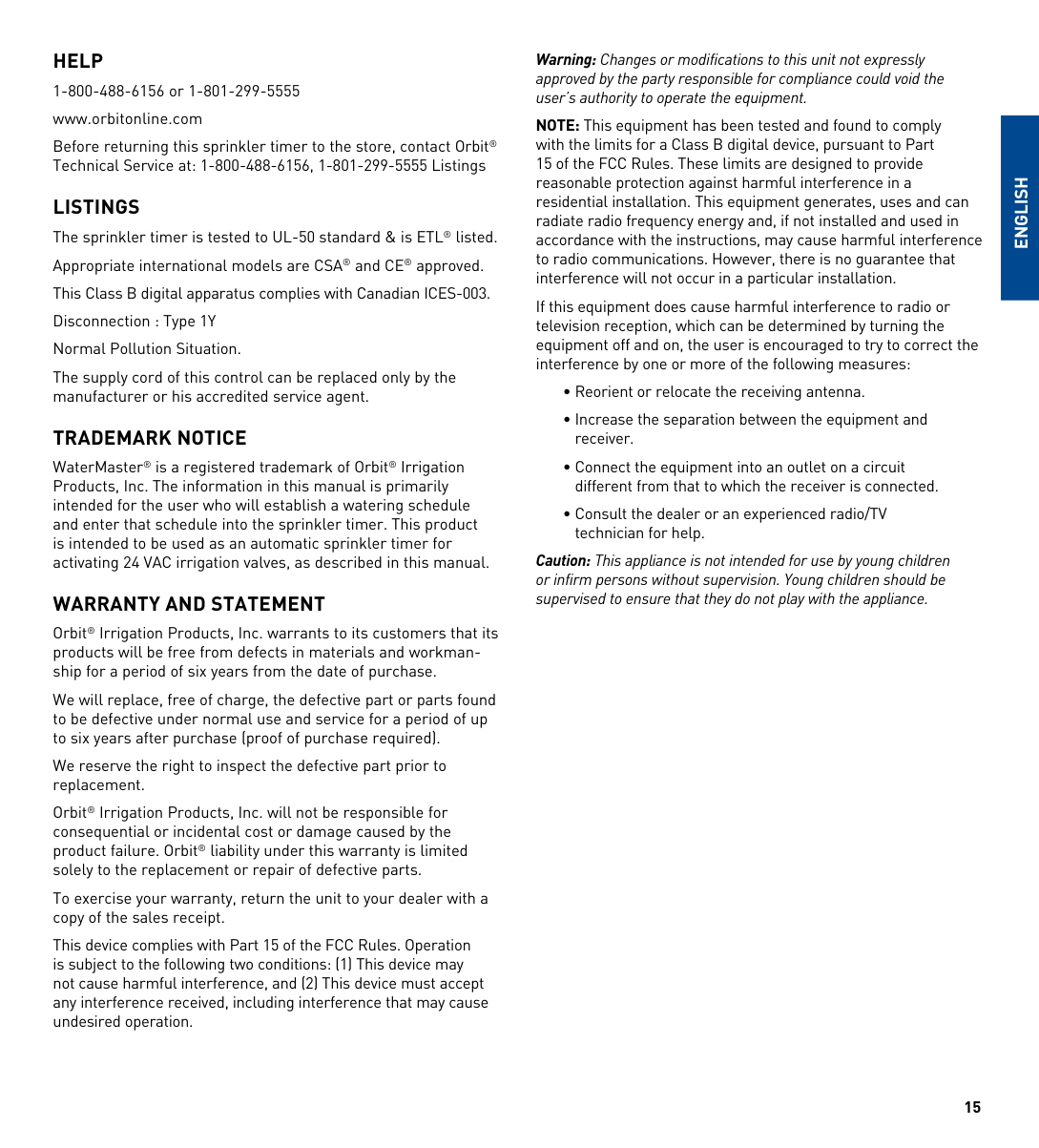 Manual page 15 — Orbit error NO AC