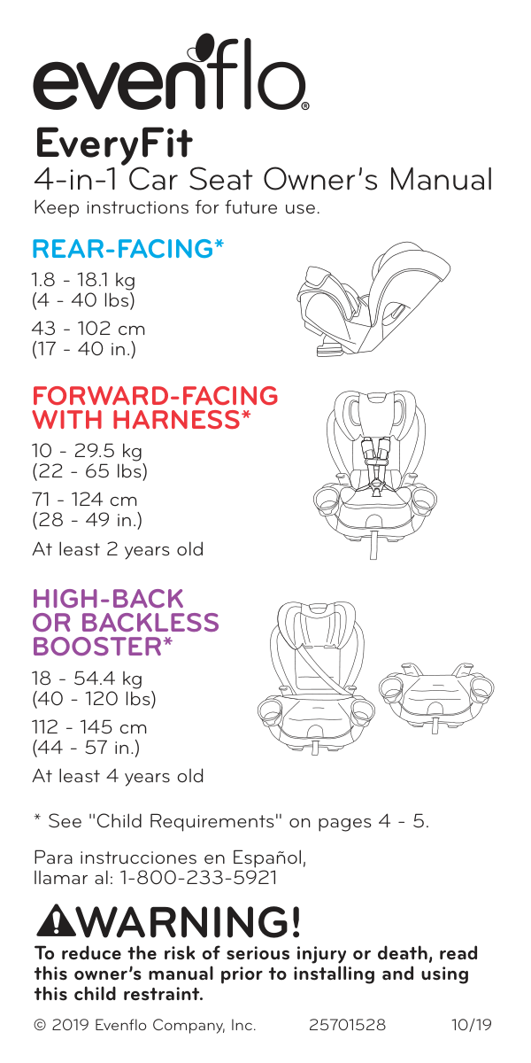 Evenflo 4-in-1 Car Seat manual