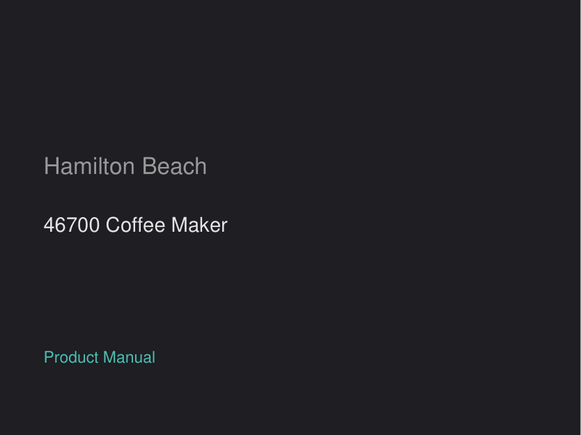 Hamilton Beach 46700 Coffee Maker manual