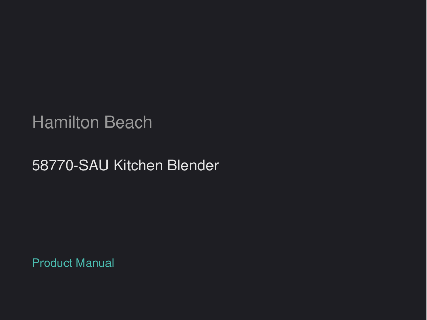 Hamilton Beach 58770-SAU Kitchen Blender manual