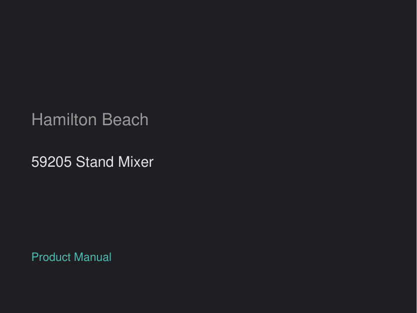 Hamilton Beach 59205 Stand Mixer manual