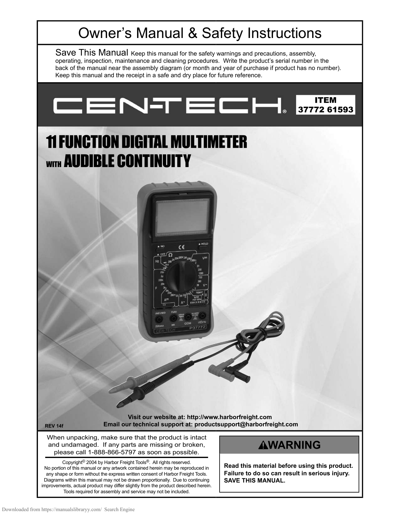 Cen-Tech 61593 Multimeter manual