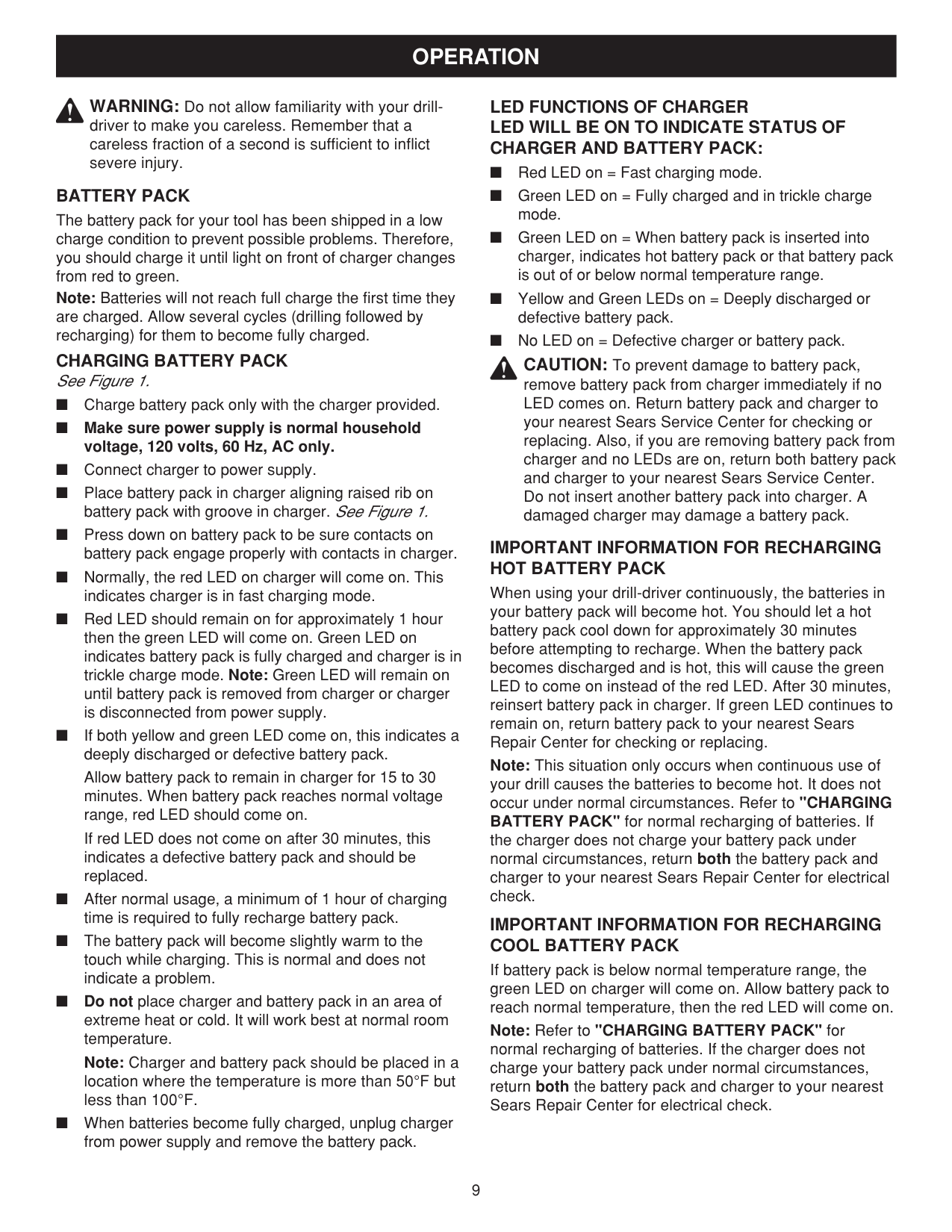Manual page 9 — Craftsman error Green LED on