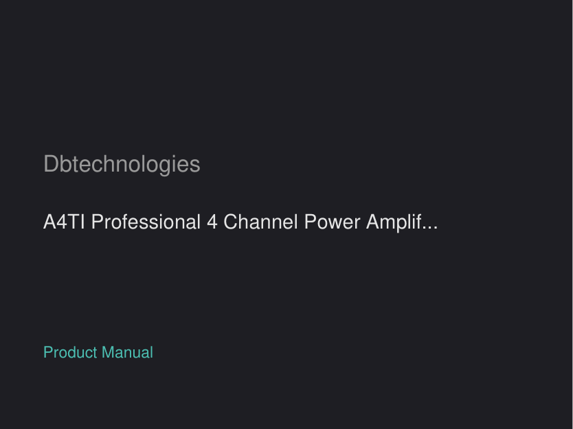 Dbtechnologies A4TI Professional 4 Channel Power Amplifier manual