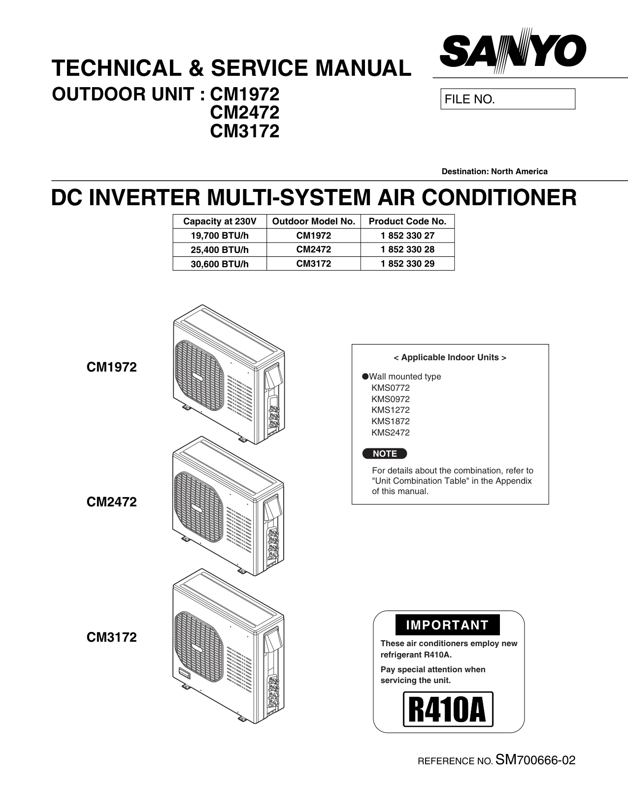 Sanyo Ahx0752 Series Split System Air Conditioner