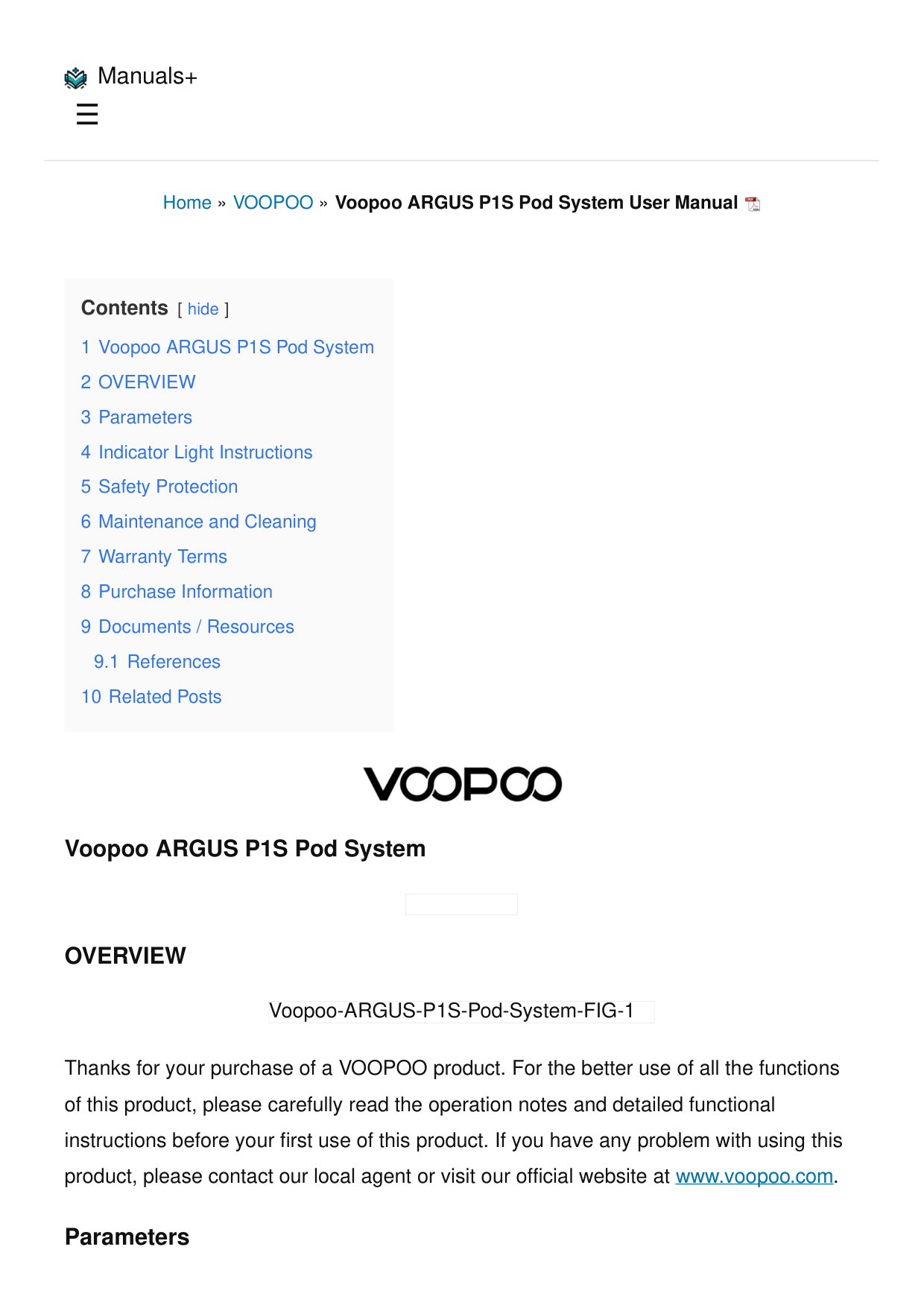 Voopoo Argus P1 Pod System manual