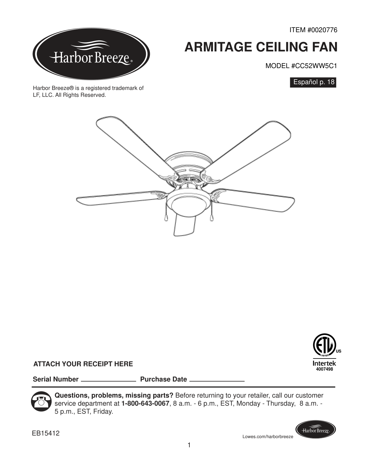 Harbor Breeze Armitage Ceiling Fan manual