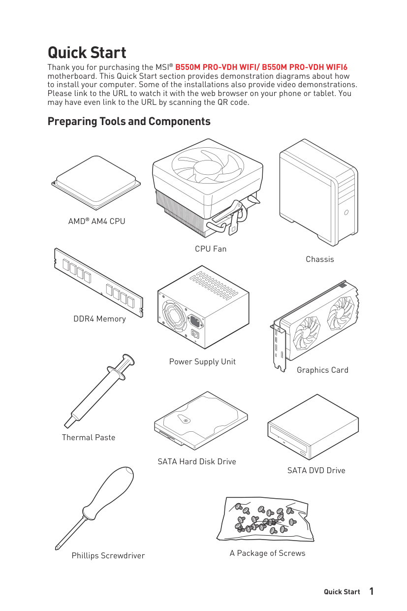 Msi B550M Pro VDH WiFi Motherboard manual