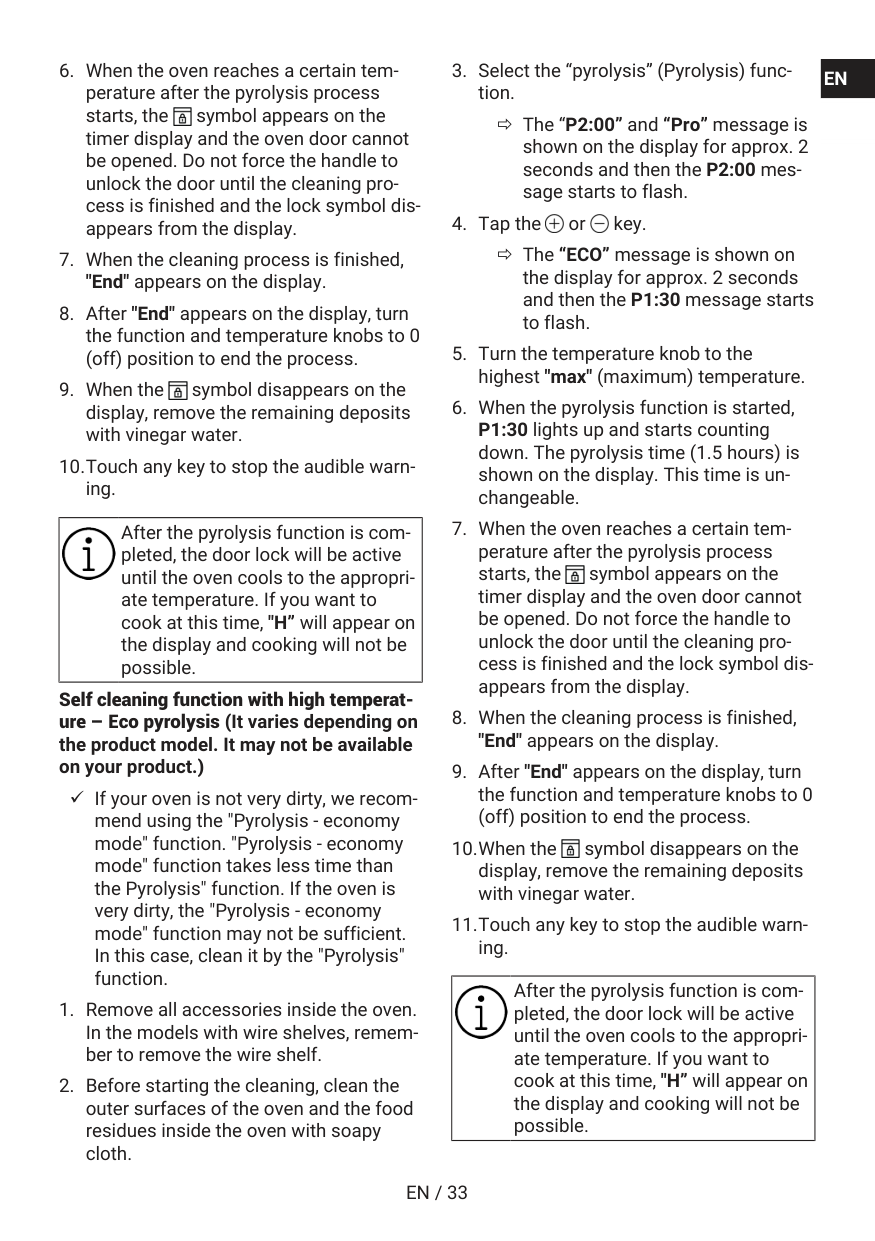 Manual page 33 — Beko error H