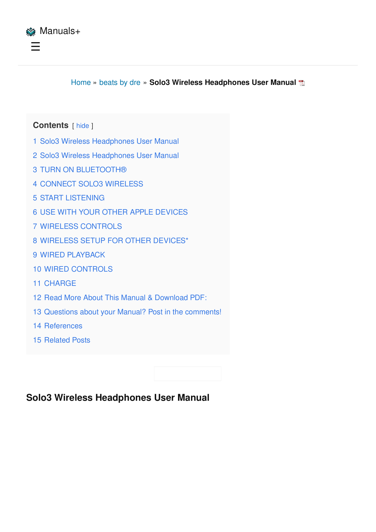 Apple Solo3 Wireless Headphones manual