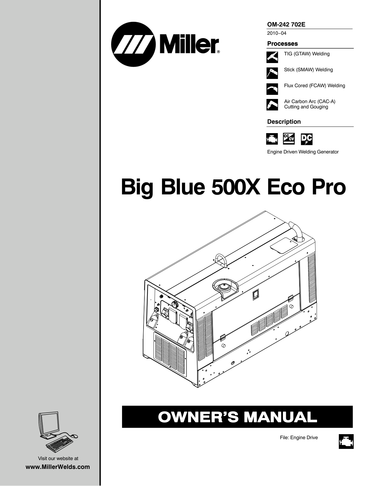 Miller Big Blue 500 Welding Generator manual