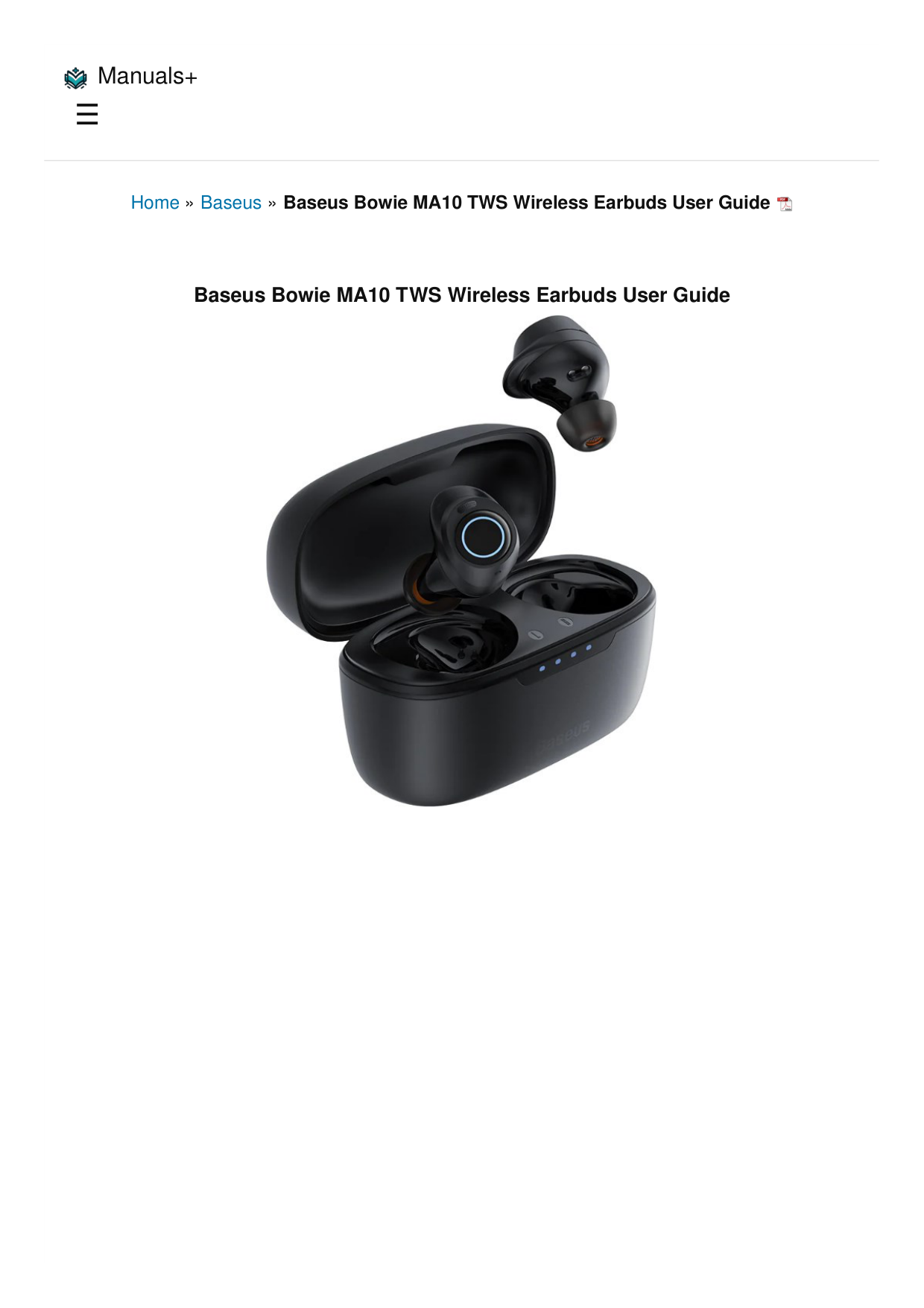 Baseus Bowie MA10 Tws Wireless Earbuds manual