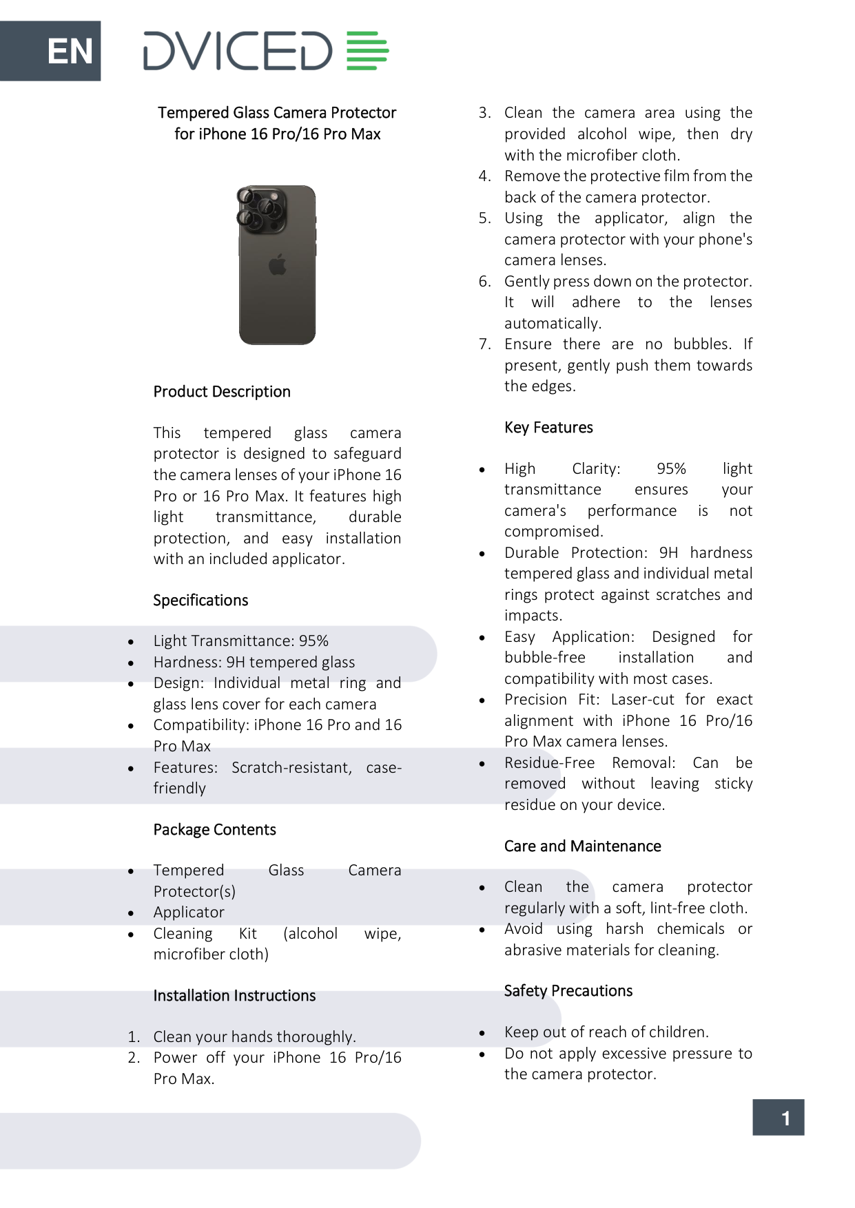 Apple Camera Lens Protector manual