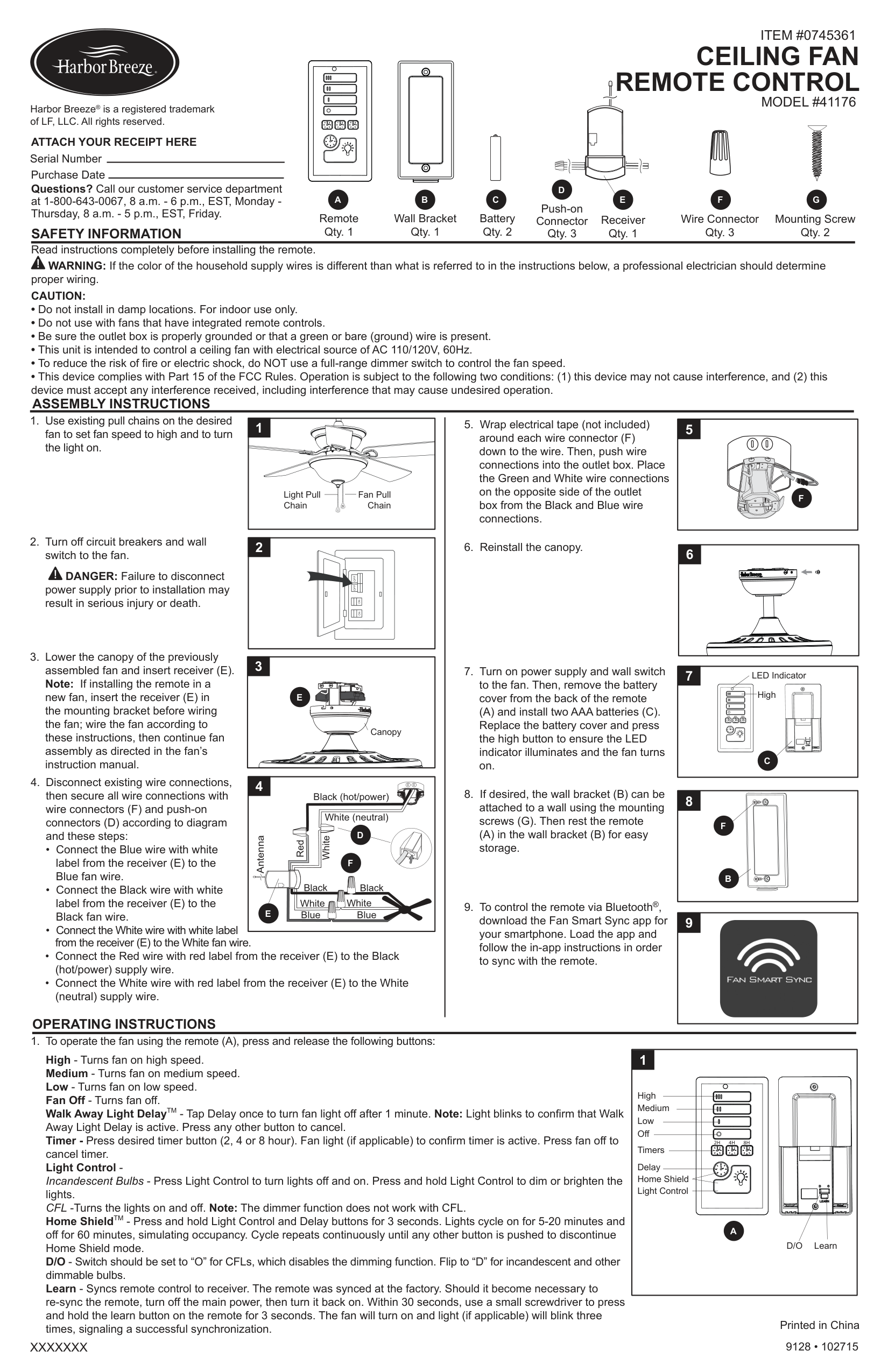 Harbor Breeze Ceiling Fan Remote Control manual