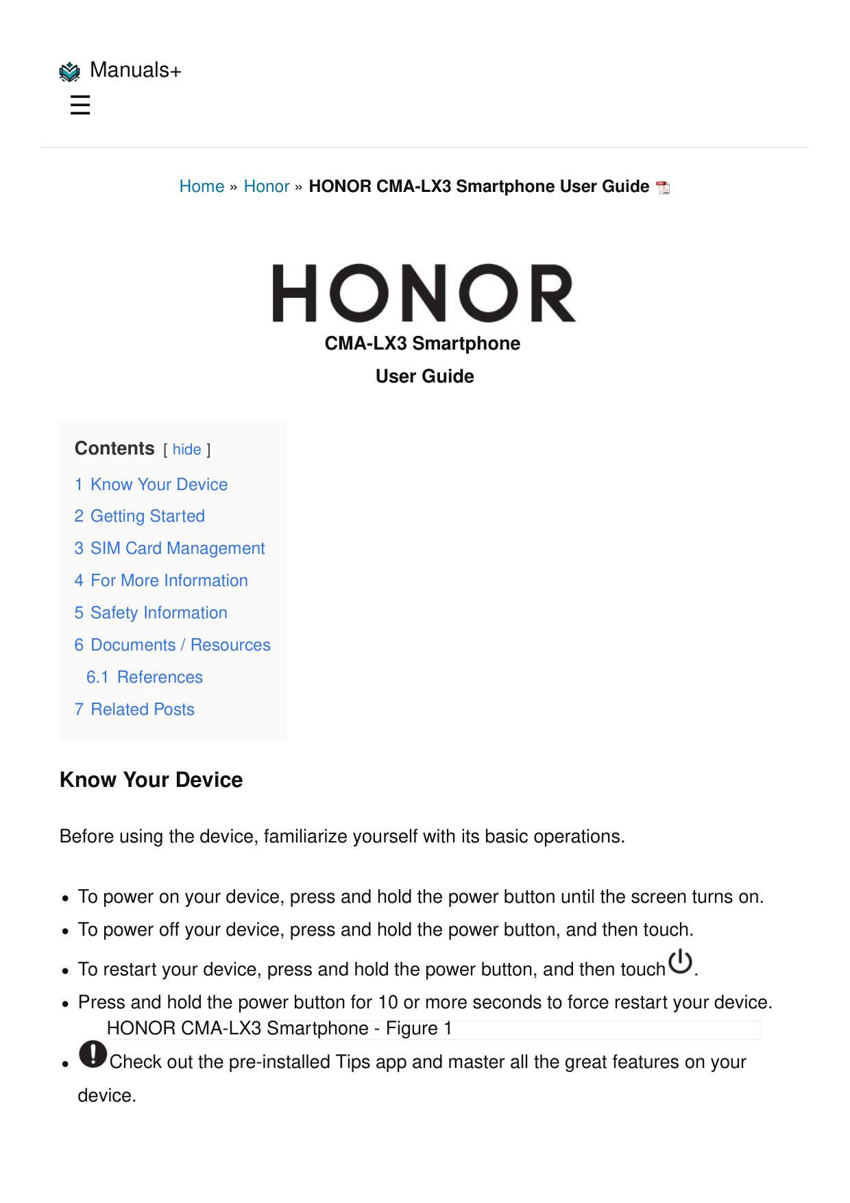 Honor Cma LX3 Smartphone manual