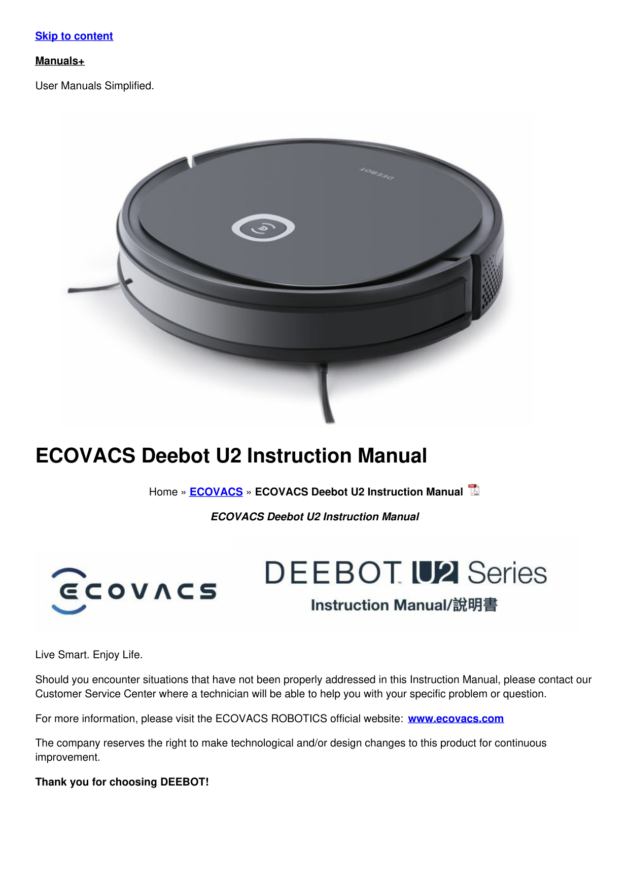 Ecovacs Deebot N20 Pro Plus Robot Vacuum Cleaner