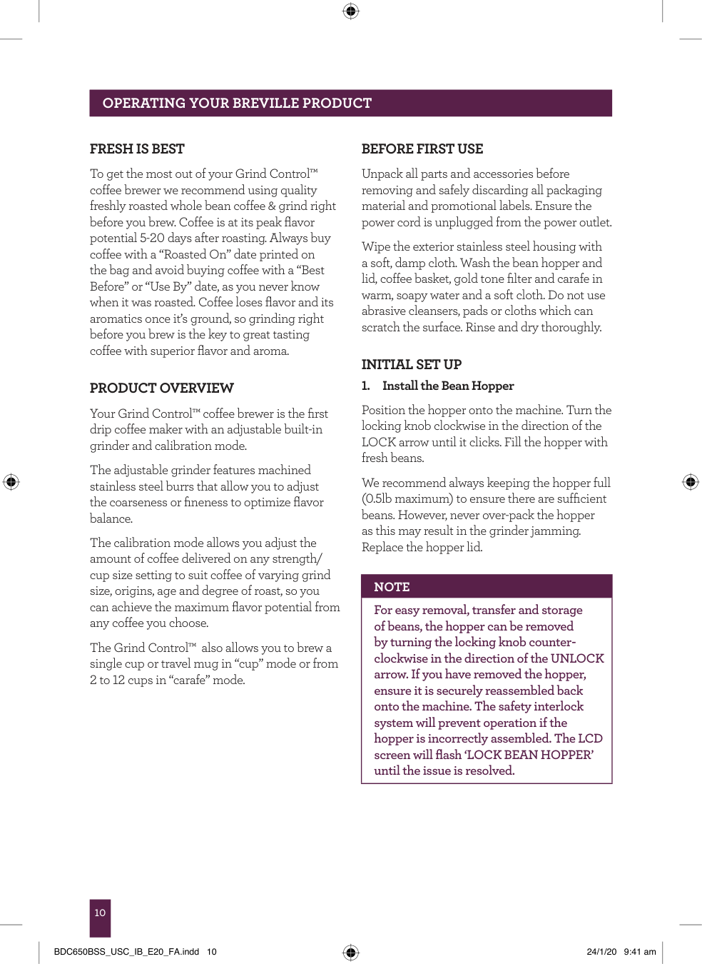 Manual page 11 — Breville error POWER SAVE mode