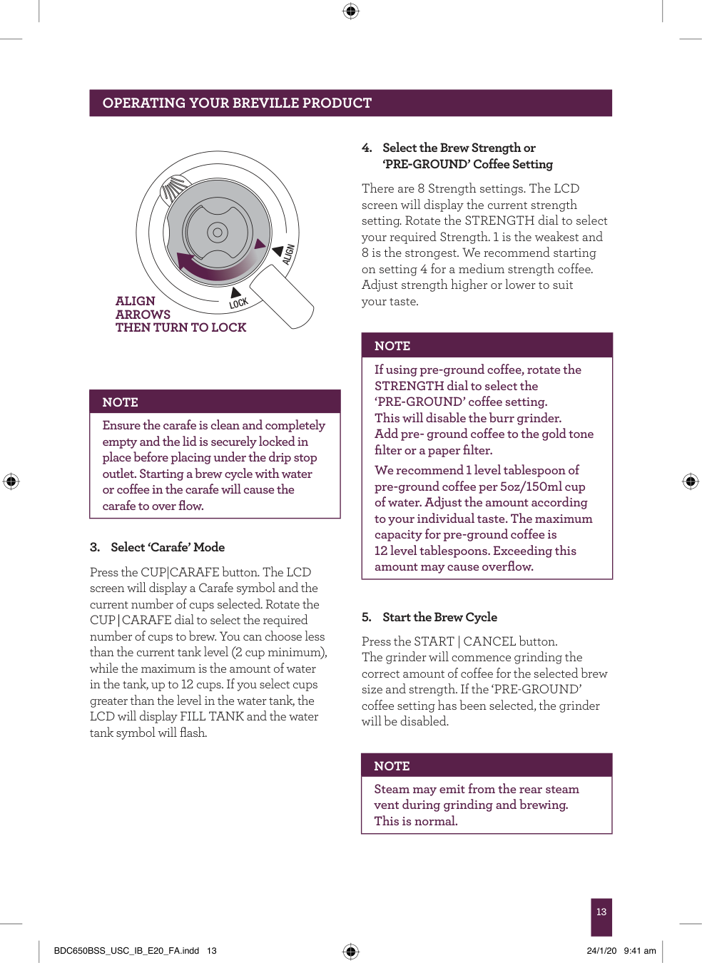 Manual page 14 — Breville error PRE-HEATING