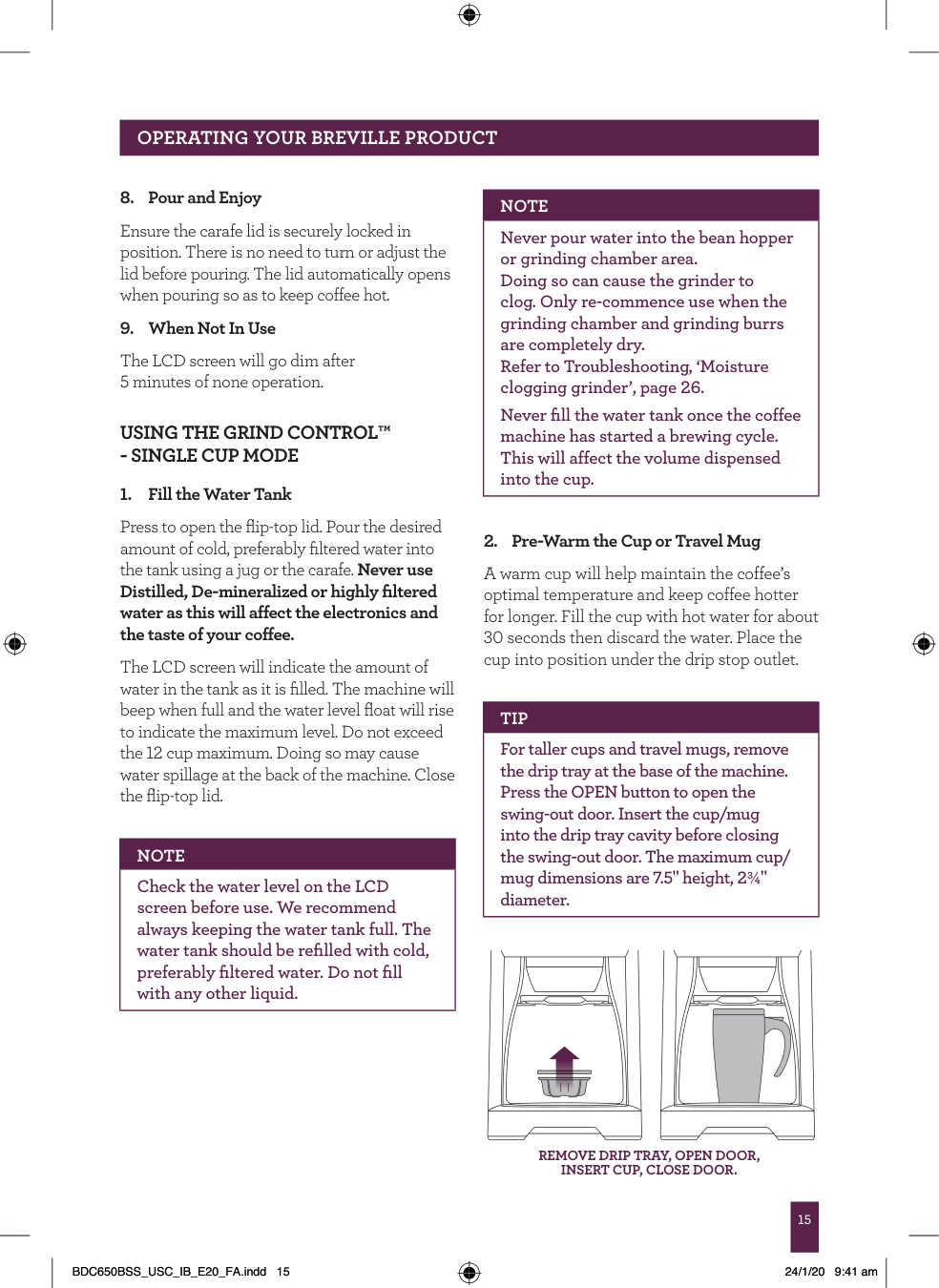 Manual page 16 — Breville error INFUSING