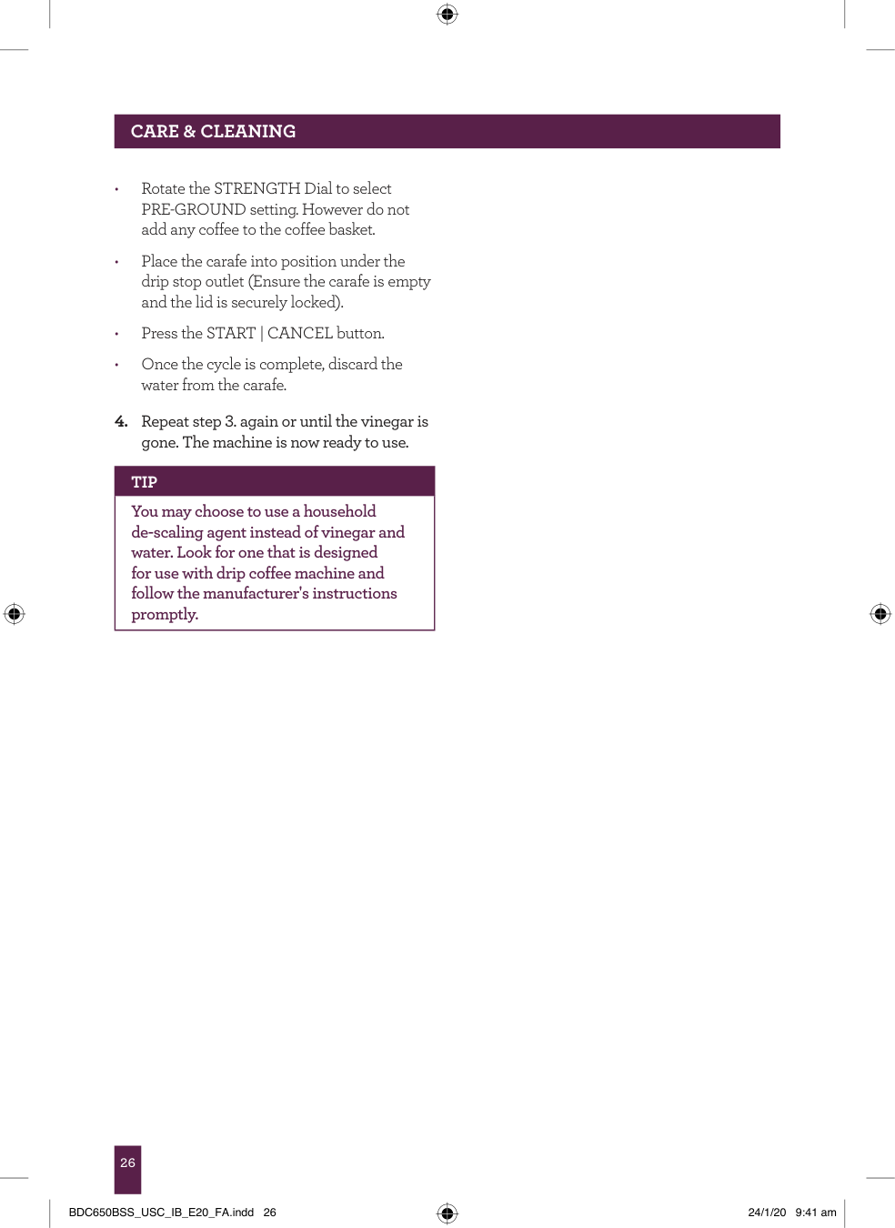 Manual page 27 — Breville error Empty Coffee FILTER