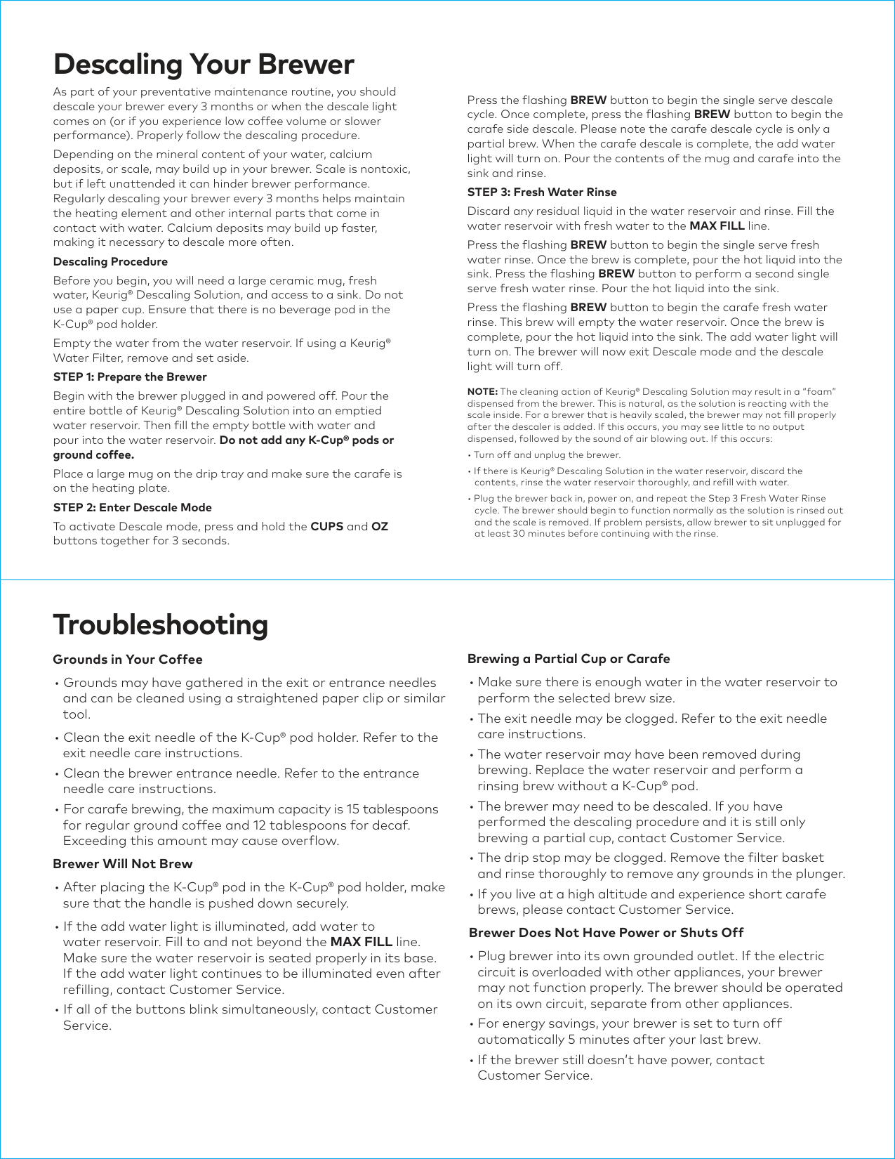 Manual page 6 — Keurig error Descale Light