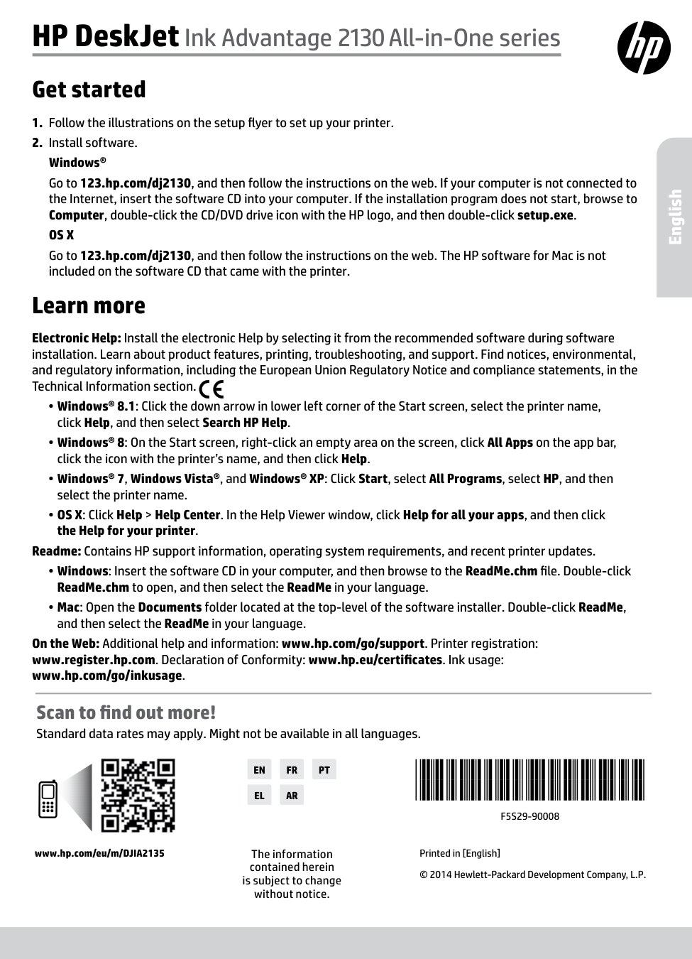 HP Deskjet Ink Advantage 2130 All-in-One Printer manual