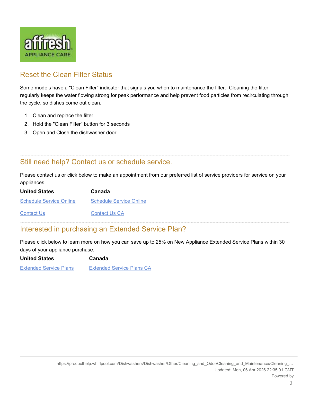 Manual page 3 — Whirlpool error Clean Filter