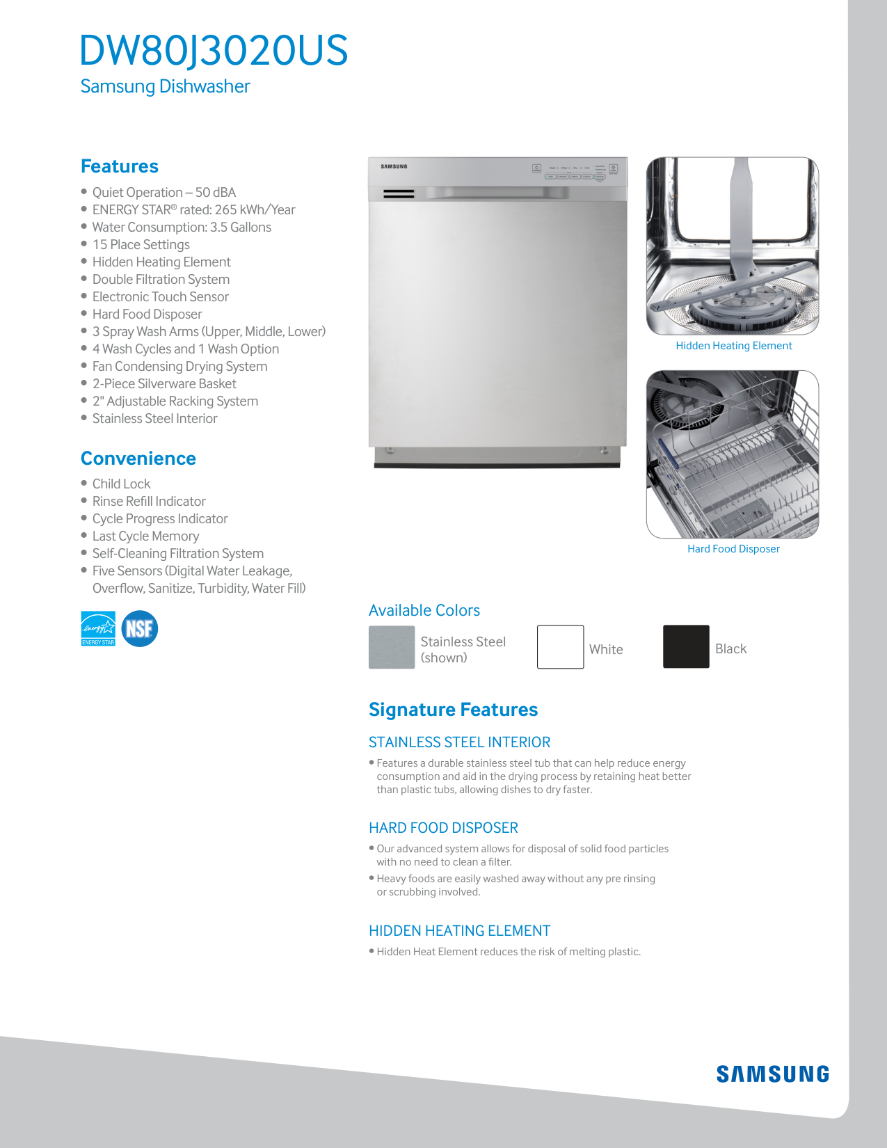 Samsung DW80J3020US StormWash Dishwasher