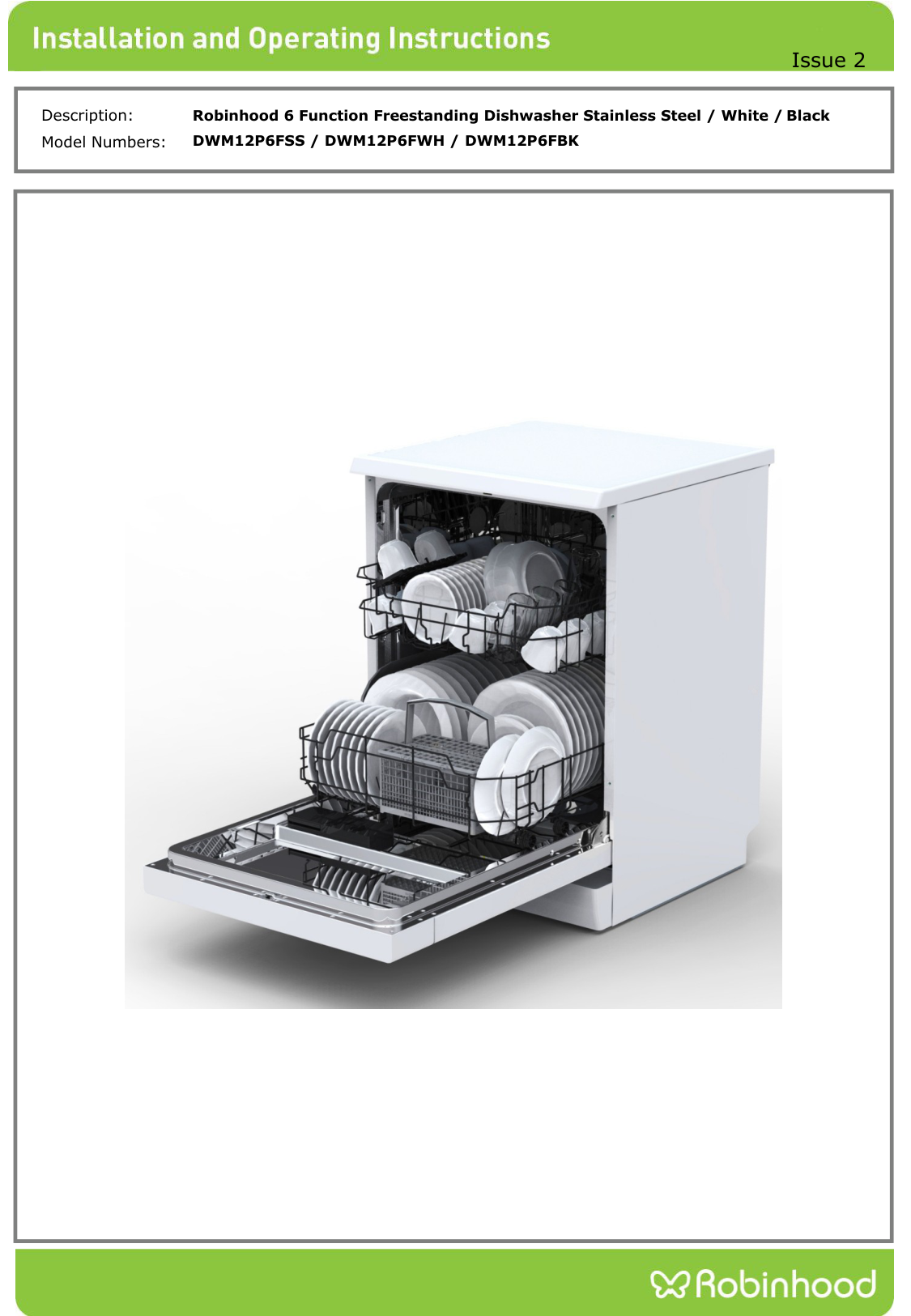 Robinhood Dwg12p6fwh Freestanding Dishwasher