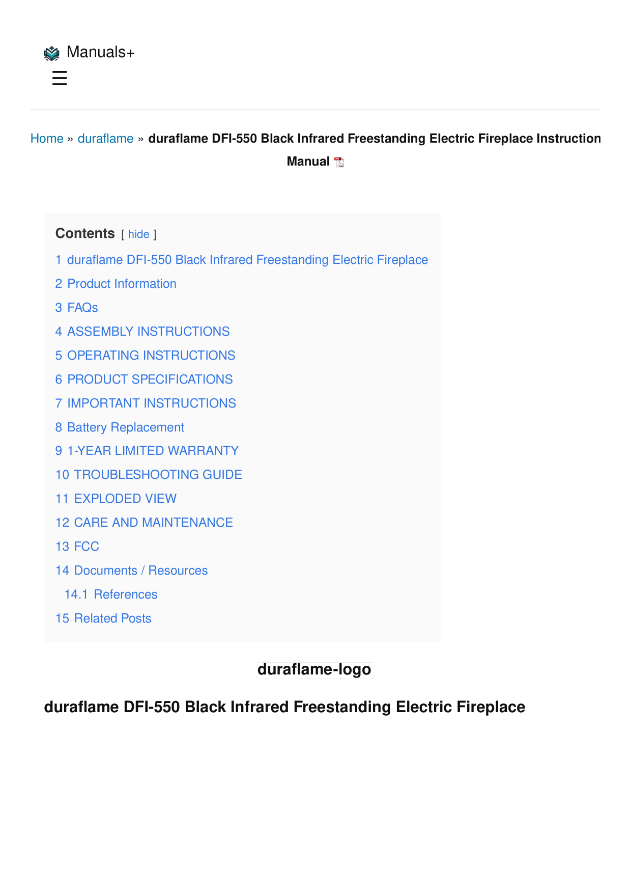 Duraflame Electric Fireplace manual