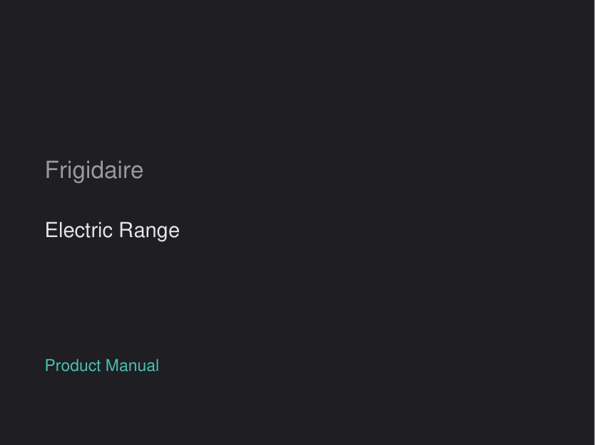 Frigidaire Electric Range manual