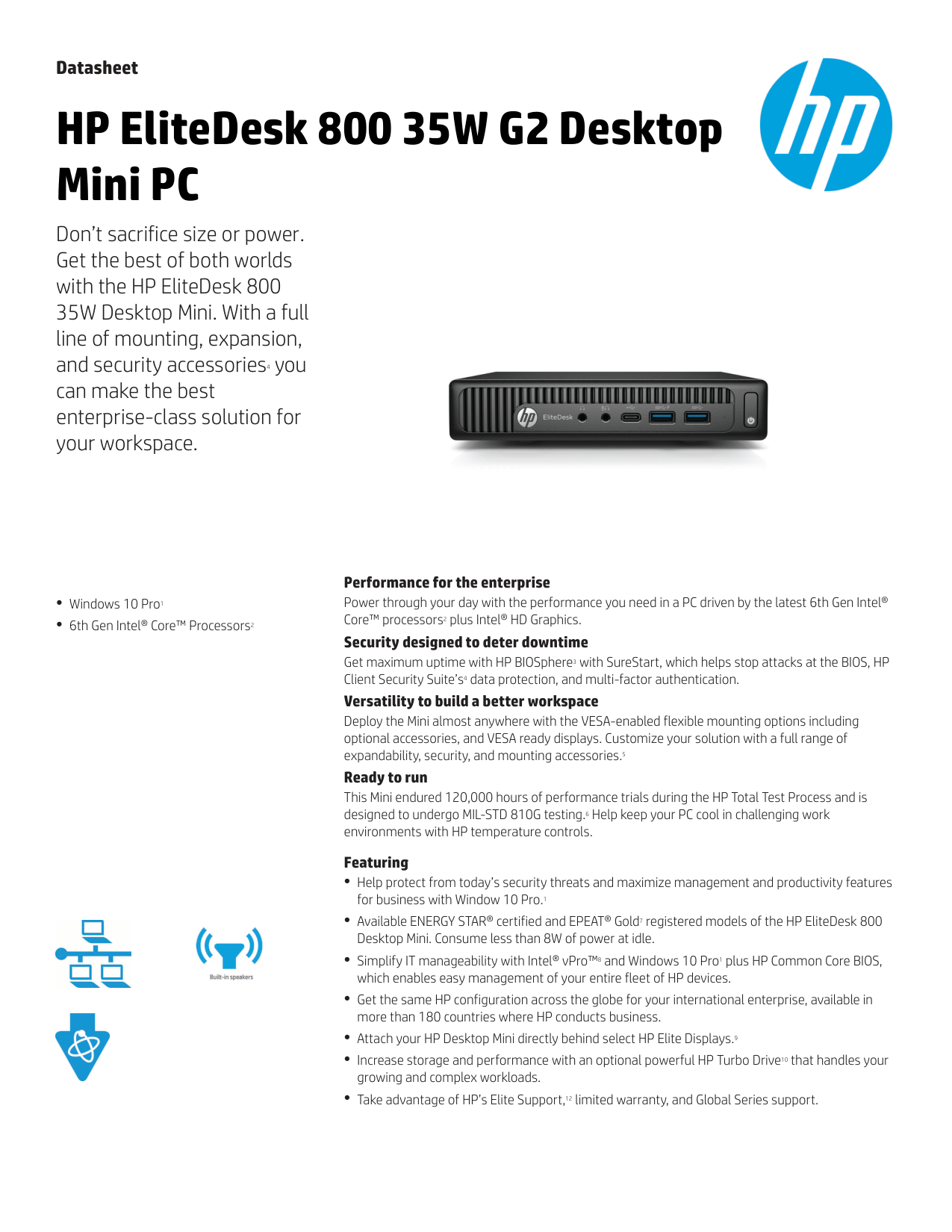 HP EliteDesk 800 35W G2 Desktop Mini PC manual