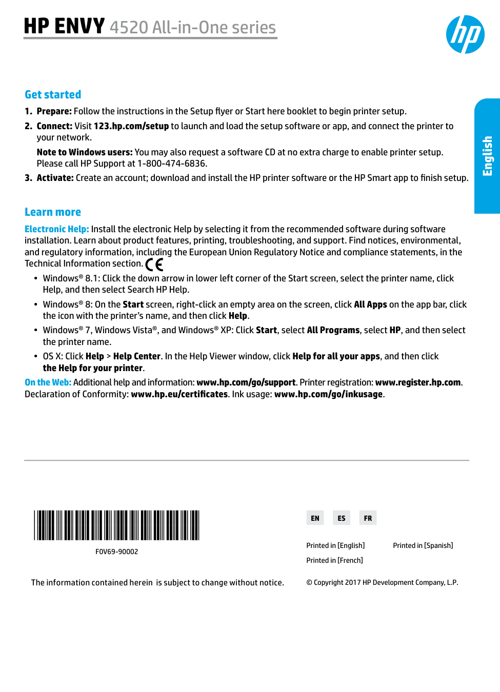 HP Envy 4520 All-in-One Printer manual