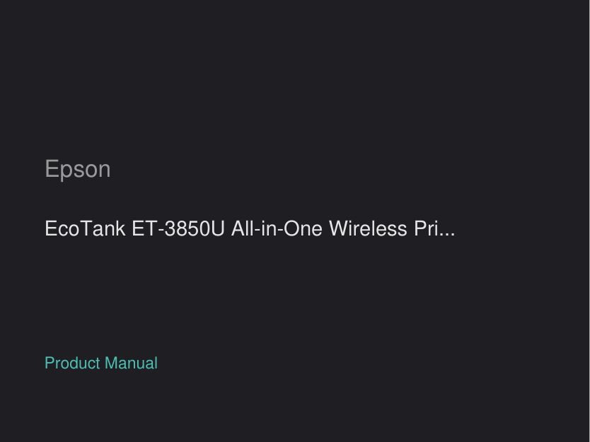 Epson EcoTank ET-3850U All-in-One Wireless Printer manual