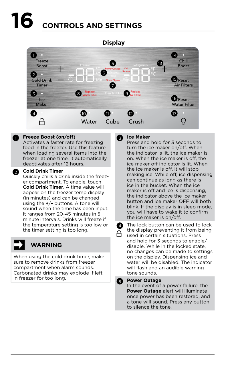 Manual page 16 — Frigidaire error Power Outage