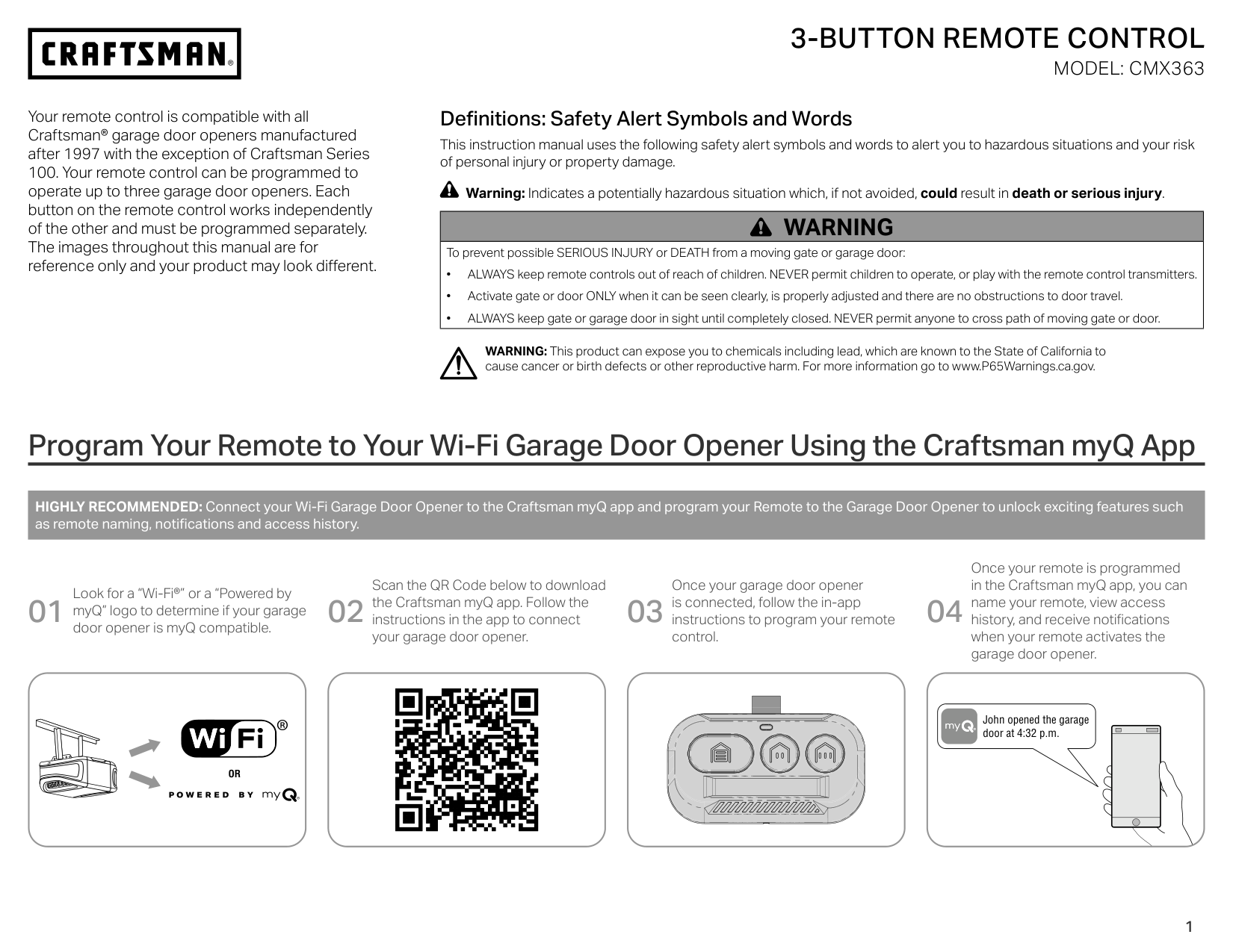Craftsman Garage Door Remote 139.53753 manual