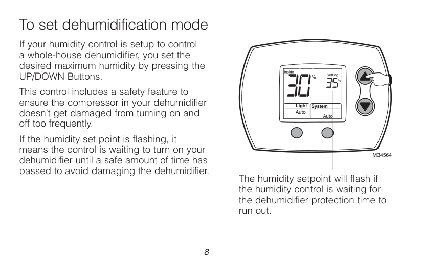 Manual page 8 — Honeywell error Humidity setpoint flashing