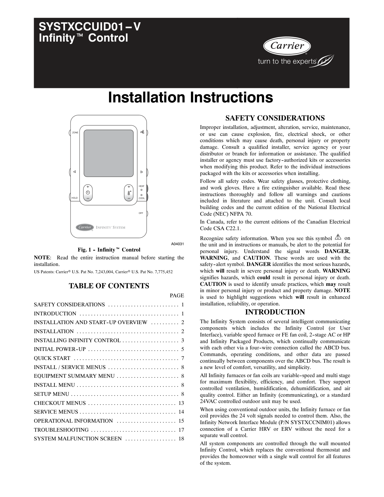 Carrier Infinity Smart Thermostat manual