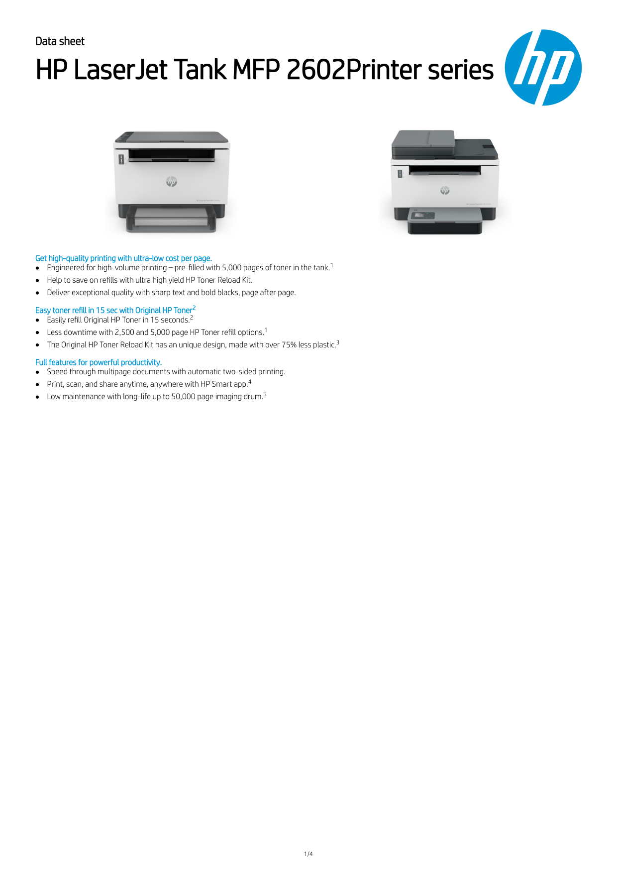 HP Laserjet Tank Mfp 2602 2606 Printer manual