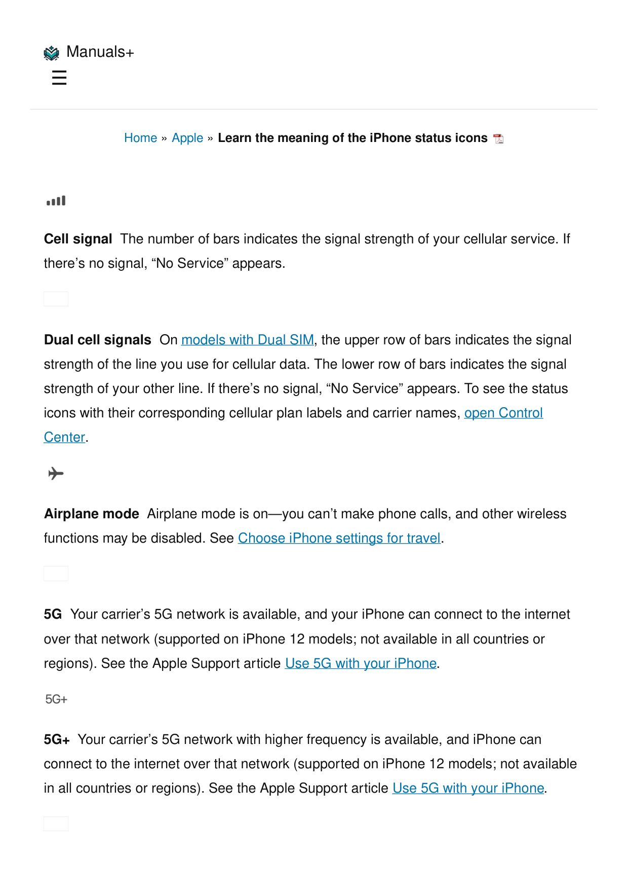 Apple iPhone Status Icons Guide manual