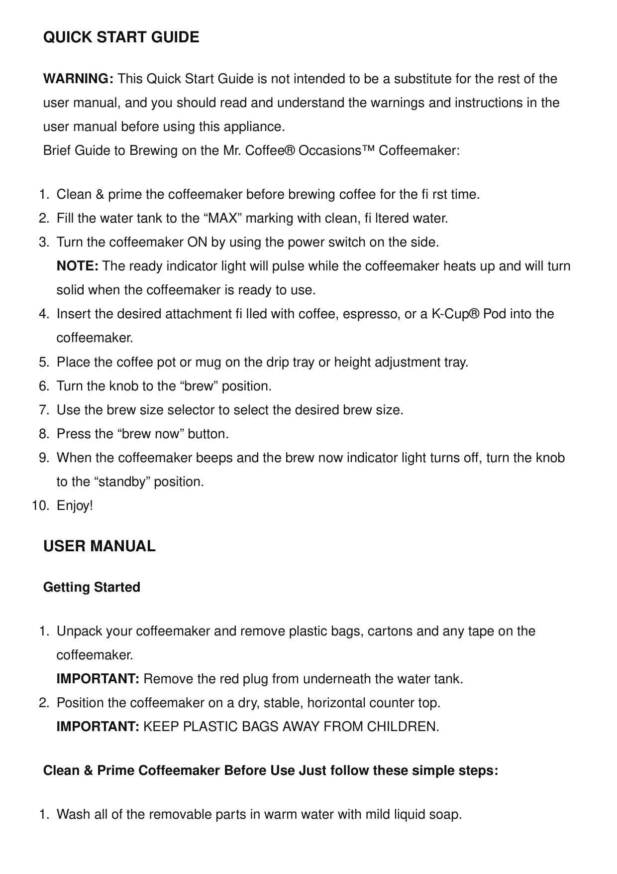 Manual page 8 — Mr. Coffee error Ready indicator light is solid