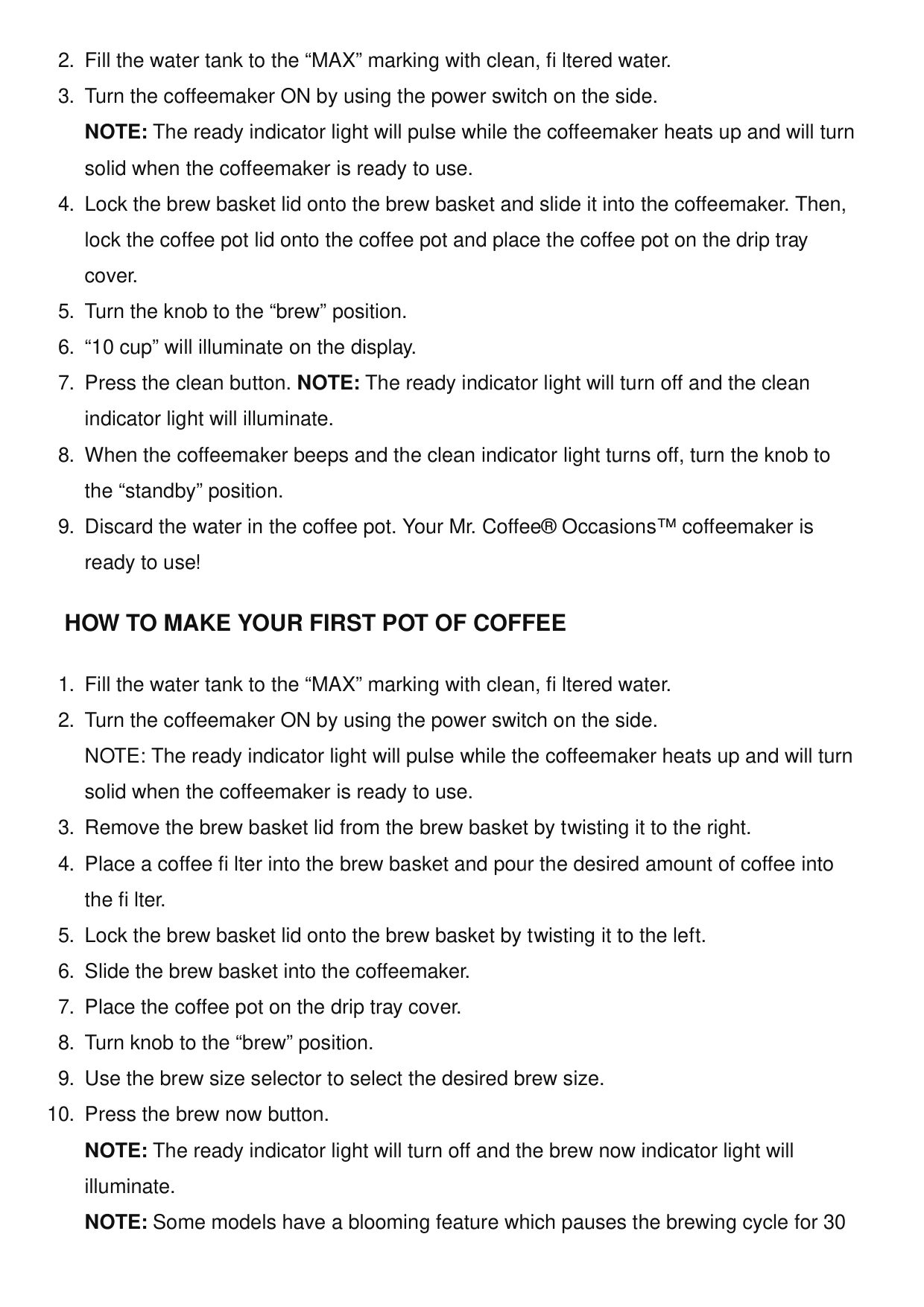 Manual page 9 — Mr. Coffee error Clean indicator light illuminates