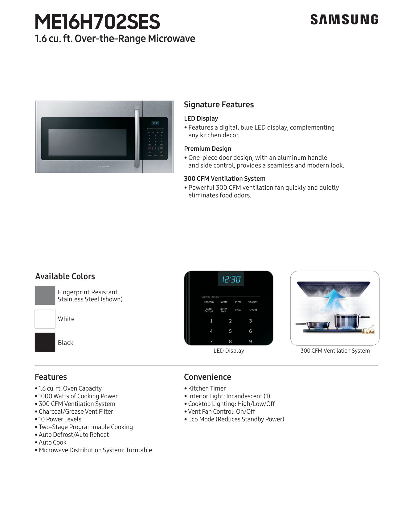 Samsung ME16H702SES Over-the-Range Microwave manual