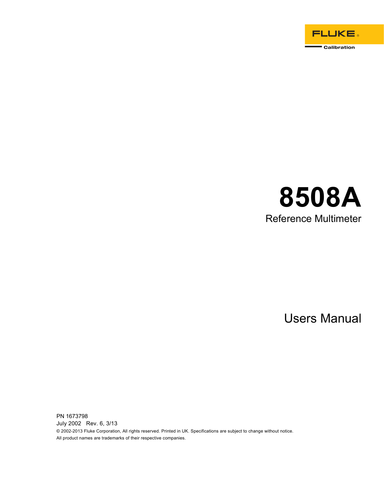 Fluke 8508A Reference Multimeter manual