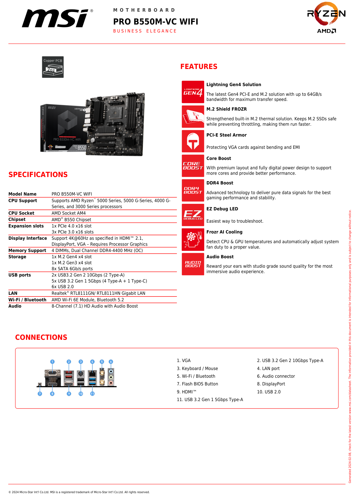 Msi Pro B550M-VC WiFi Motherboard manual