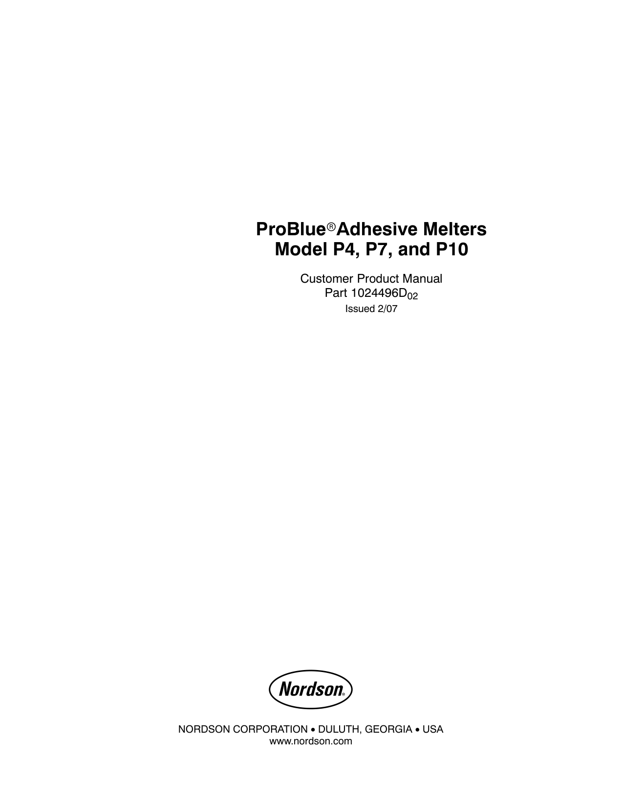 Nordson ProBlue 10 Hot Melt Adhesive Dispenser manual