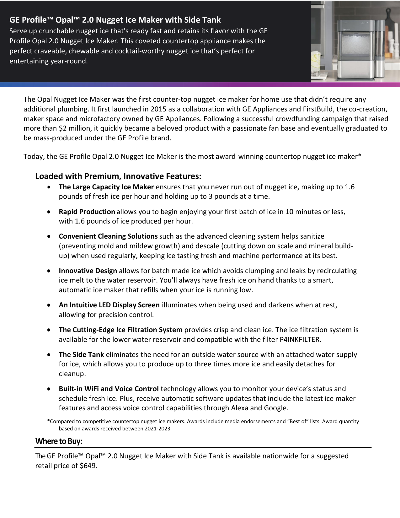 GE Profile Opal 2.0 Ice Maker