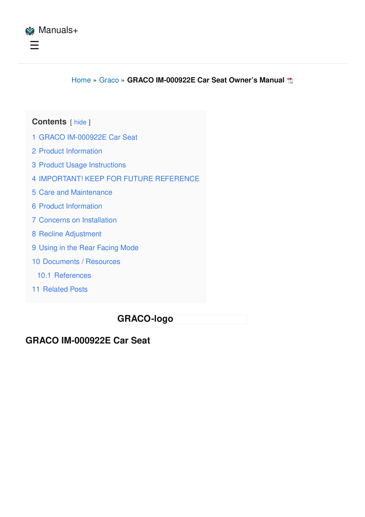 Graco Put Together Car Seat manual