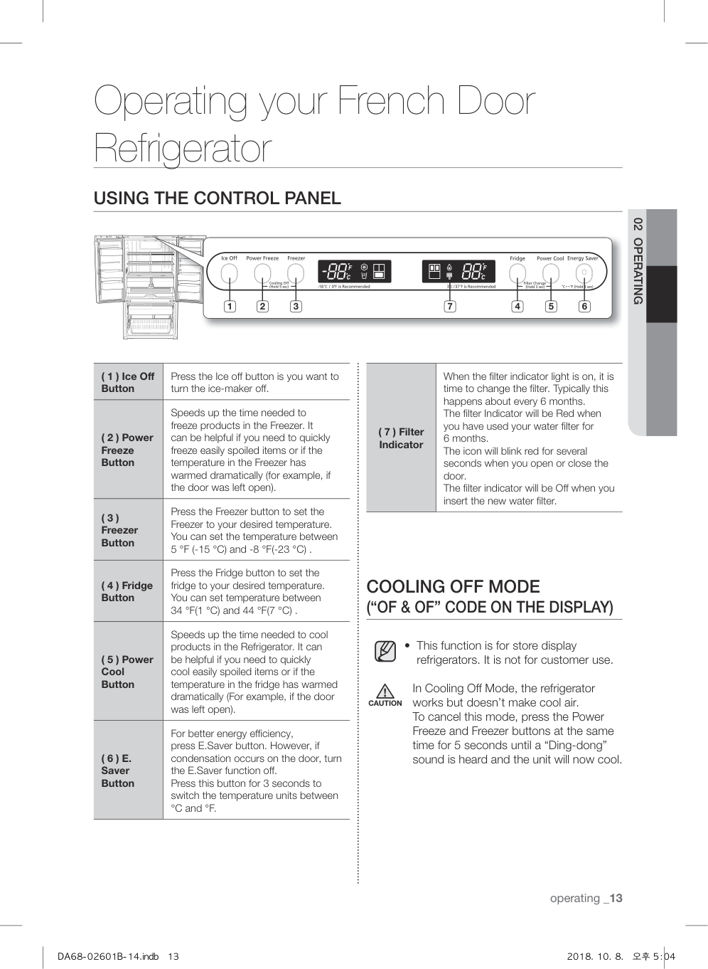 Manual page 13 — Samsung error Of & Of